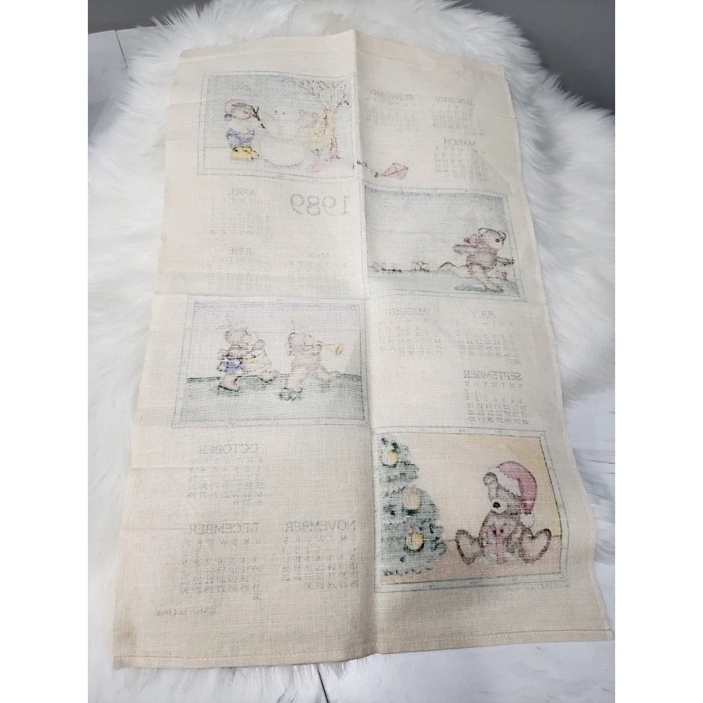 Vintage Retro 1989 Calender Tea‎ Towel BEARS christmas fall winter spring summer